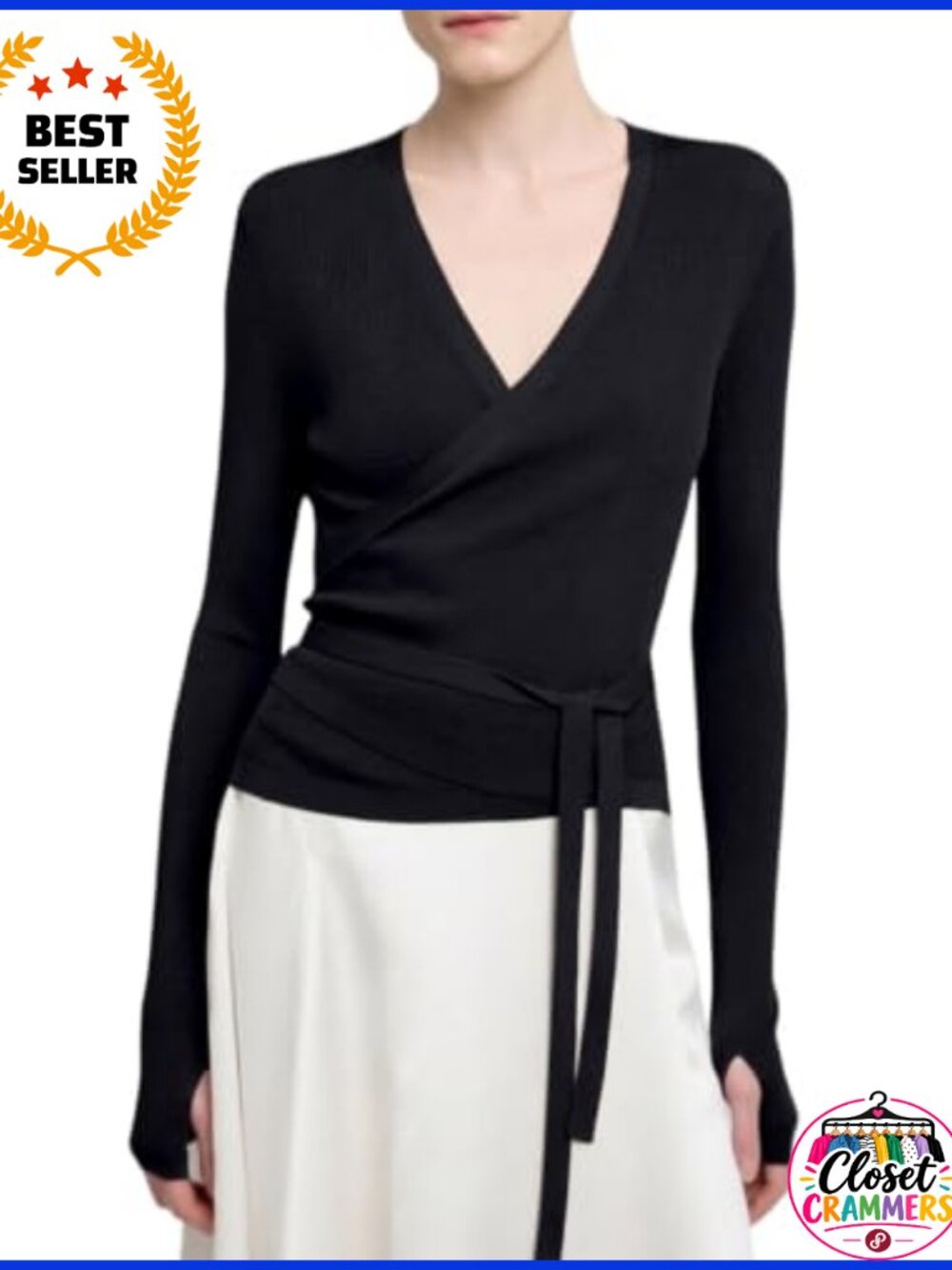 Wool Blend Wrap Sweater Long Sleeve V Neck Tie Front Crop Cardigan